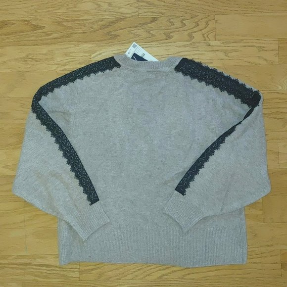 NWT Zara Beige Oversized Contrasting Lace Sleeve/Shoulder Details Sweater. S - Picture 5 of 9